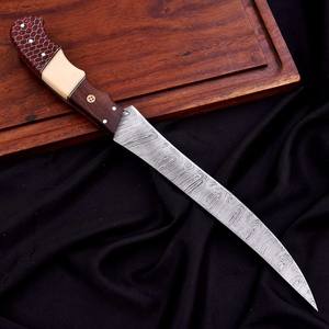 Nordic Forge Damascus Steel Fillet <b>Knife</b> with Leather Sheath Custom made OEM High Hardness Extra <b>Sharp</b> Durable <b>Kitchen</b> <b>Knife</b> - Product Image 3