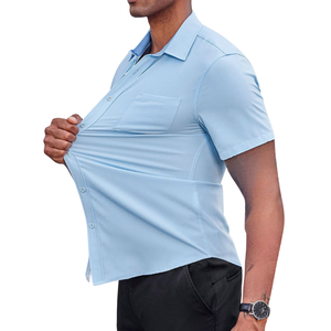 Camisa de Manga Corta para Hombre, Corte Slim, Informal, Ligera, Transpirable, Teñida con Hilo, Mezcla de Algodón Ecológico, con Logotipo Personalizado - Product Image 2