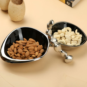 Luxury 2-Compartment Metal Snack Bowl With Black Enamel Interior & Silver Trim, Elegant Candy Dish For Modern Home Decoration - Product Image 5
