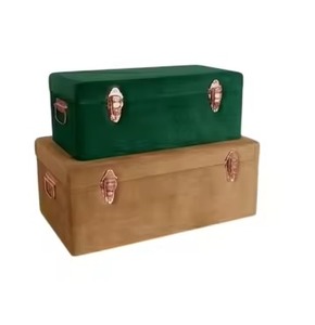 Luxury Velvet <b>Storage</b> Trunk Box Set Vintage Metal Galvanized Sheet <b>Storage</b> <b>Chest</b> Decorative Organiser Box with Rose Gold - Product Image 1