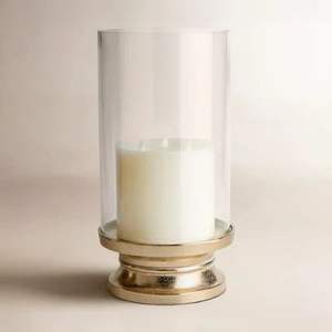 Porte-bougie en verre avec base dorée polie, style moderne, support de table décoratif de luxe - Product Image 1