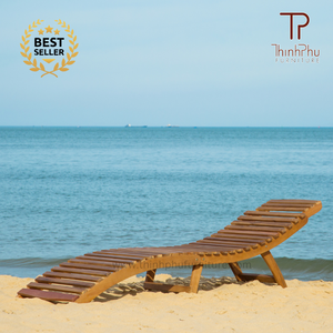 Silla de Playa Plegable Ergonómica de Madera de Acacia Resistente a la Intemperie, Tumbona con Cojín de Algodón, Diseño Moderno, Uso en Hoteles y Exteriores, Madera Maciza - Product Image 3