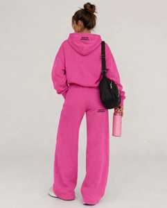 Conjunto Deportivo Rosa con Capucha para Mujer Oneten, Top de Manga Larga y Pantalones Anchos - Product Image 5