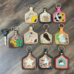 Manufacturer Wholesale Genuine Cowhide <b>Leather</b> <b>Keychain</b> Holder Hand Tooled Floral Design Rustic Key Ring Accessory for Unisex - Product Image 4