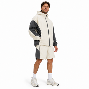 Conjunto de Chaqueta Cortavientos con Capucha y Pantalones Cortos para Hombre, Estilo Deportivo con Bloques de Color, Secado Rápido, Traje Deportivo de Poliéster para Primavera - Product Image 2