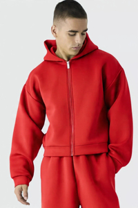 Chándal personalizado de color rojo, estilo holgado, con cremallera en las mangas, informal, de corte holgado, estilo urbano, unisex, 100% algodón. - Product Image 6