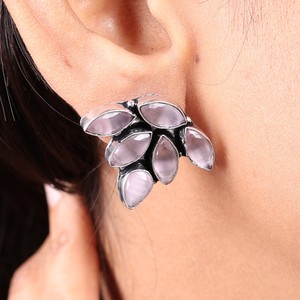 Pendientes de tuerca de plata oxidada y latón con ónix, diseño de hoja, para amantes, joyería de moda para fiesta de mujer, venta al por mayor a granel - Product Image 2