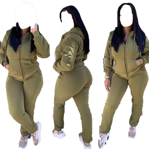 Ensemble de survêtement noir à capuche pour femmes grandes tailles, fermeture éclair intégrale, couleur unie, pantalon de survêtement décontracté, tenue d'automne - Product Image 4
