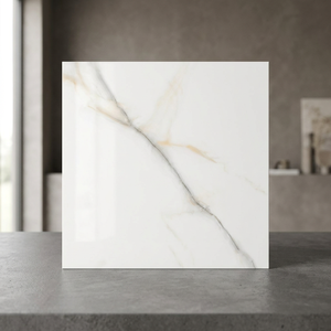 Carreaux de porcelaine pleine masse effet marbre impérial arctique 600x600mm, brillants, antidérapants, blanc-gris, pour revêtement de sol intérieur de luxe - Product Image 1