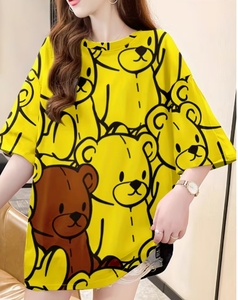 Plus Size Women's <b>Patchwork</b> Anti-Wrinkle O-Neck Pullover Short Sleeve 100% Cotton Casual Summer Knit Tee 380g Digital Printed - Product Image 4