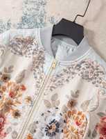 Veste universitaire brodée florale pour femmes et hommes, décontractée, col montant, fermeture éclair sur le devant, coupe régulière, en polyester, pour l'automne