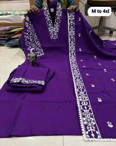 Salwar Kameez en coton violet avec broderie blanche, coupe classique, longueur au sol, vêtements traditionnels indiens et pakistanais pour femmes, du M au 4XL - Product Image 1