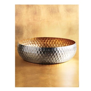 Modern Hammered Silver And Gold Decorative Bowl Luxury Textured Wavy Edge <b>Tabletop</b> Centerpiece Art for Living Room Console - Product Image 3