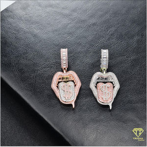 Joyería de Plata de Ley 925 para hombre de Hip Hop con chapado en rodio VVS Lab Grown Diamond Iced Mouth Tongue Pendant Charm White Gold - Product Image 4