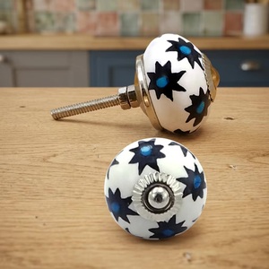 <b>Ceramic</b> Cabinet <b>Knobs</b> Round White Blue Star Pattern Industrial Kitchen Drawer Handle Durable Warehouse Hotel - Product Image 4