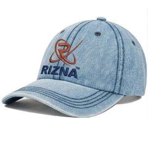 Gorra de Béisbol RIZNA de Mezclilla Twill, 6 Paneles, Ajustable, Unisex, Estilo Casual Vintage, Lavada, con Logotipo Bordado en 3D en el Panel Frontal, Azul, Algodón, Metal - Product Image 4