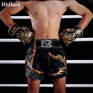 กางเกงมวยไทยคิกบ็อกซิ่งสำหรับผู้ชาย ผู้หญิง เด็ก กางเกงมวยไทยปักลายไทย สำหรับออกกำลังกายในยิม สีดำ กางเกง MMA BJJ ยิวยิตสู - Product Image 6