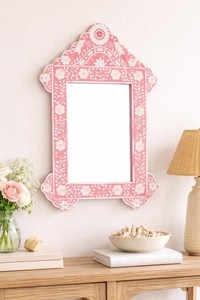 NEHA ENTERPRISES Pink Floral Bohemian Inlay Handmade Eco-Friendly <b>Lightweight</b> Irregular Shape Decorative MDF Framed Wall <b>Mirror</b> - Product Image 6