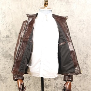Men's Vintage Bomber Full Grain Brushed Cowhide Classic Moto <b>Racer</b> Tailor Made Leather Retro <b>Jacket</b> Waterproof Breathable - Product Image 5