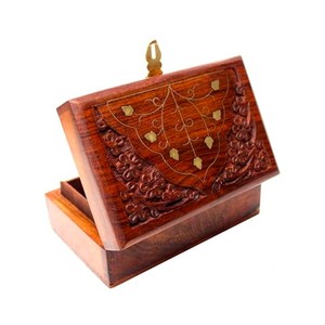 Handcrafted Walnut Wood Jewelry Box with Brass Marquetry Inlay - Wholesale - Product Image 4