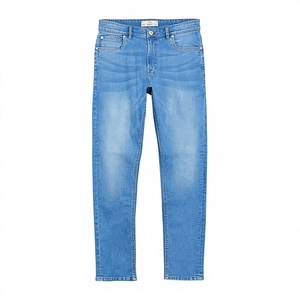 Vaqueros vintage para hombre, vaqueros desgastados, lavado claro, azul descolorido, corte slim recto, cinco bolsillos, cierre de cremallera. - Product Image 1