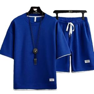 Ensemble chemise et short décontracté pour homme, tendance, en tricot uni respirant, idéal pour l'été et la plage - Product Image 1