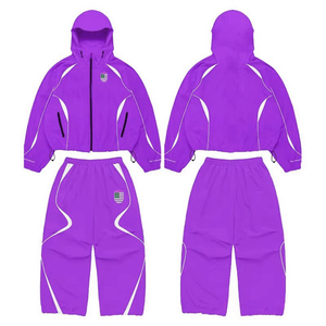 Ensemble de survêtement personnalisé pour homme en nylon, deux pièces, sweat à capuche et pantalon large, brodé, coupe empilée, style streetwear, jogging - Product Image 3