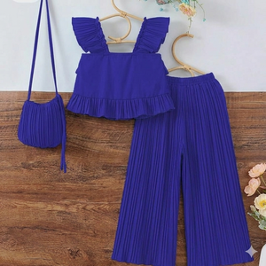 Conjunto de Tres Piezas Plisado Azul Rey para Niñas - Product Image 3