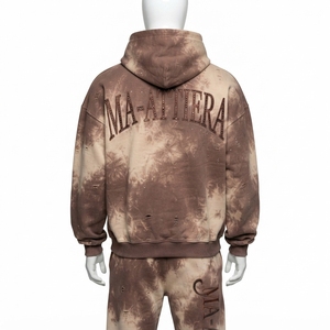 Custom Men Brown <b>Tie</b> <b>Dye</b> Rhinestone <b>Sweatshirt</b> Jogger Set Cotton Fleece Streetwear Tracksuit OEM Wholesale - Product Image 3