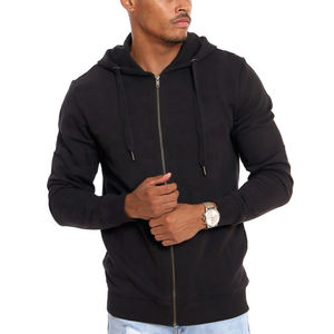 Mens Black Full Zip Hoodie Casual Hooded Sweatshirt Cotton Blend Zip Up Jacket Contrast Drawstring Everyday Streetwear - Product Image 5