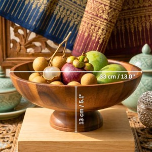 Grande corbeille à fruits sur piétement en bois d'acacia massif, bol de service surélevé pour centre de table de cuisine et décoration intérieure - Product Image 3