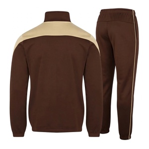 Custom Mens <b>Brown</b> Colorblock Tracksuit High Quality Full Zip Track <b>Jacket</b> Piping Sweatpants Vintage Athletic Streetwear Jogging - Product Image 2