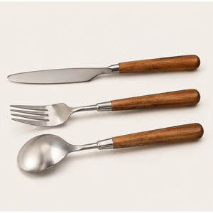 Ensemble de couverts en acier inoxydable de qualité supérieure avec manche en bois naturel, ensemble de couverts pour restaurants et décoration de table moderne à la maison - Product Image 3