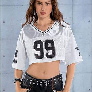 เสื้อฟุตบอลผู้หญิงสีขาว คอวี แขนสั้น ผ้าตาข่าย พิมพ์ลาย 3 มิติ ระบายอากาศได้ดี หมายเลข 99 สไตล์ทีม สำหรับผู้ใหญ่ - Product Image 1