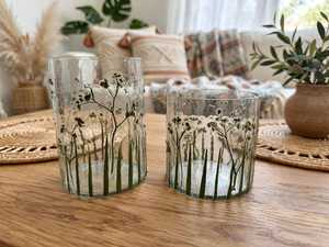 Portavelas de Vidrio Verde Ligero Hecho a Mano, Recipiente para Velas con Impresión de 2 Colores, Linterna Decorativa para el Hogar, Bodas, Navidad, Pascua - Product Image 1