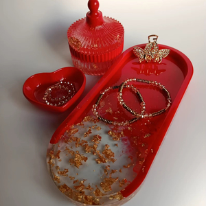 Handmade Resin Jewelry <b>Tray</b> Set with Glossy Durable Finish Lightweight Oval Design Gold Flake for <b>Vanity</b> Decor and Gift Use - Product Image 1