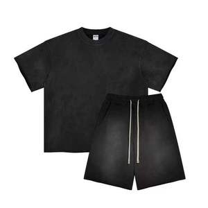 <b>Men's</b> Breathable Knitted Streetwear Sporty <b>Jacket</b> and Shorts Set Quick Dry Solid Cotton 220g <b>Summer</b> Outfit - Product Image 1