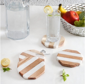 Juego de Posavasos Reutilizables de Madera de Acacia y Mármol Natural, Posavasos Modernos para Bebidas, Protección de Mesa de Lujo, Decoración del Hogar, Cocina - Product Image 3