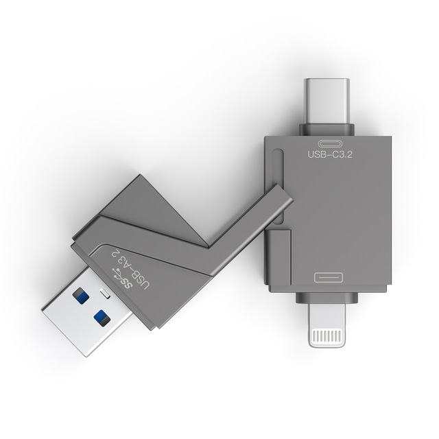 3 in 1 USB 3.2 OTG Adapters 128GB Rotatable USB C  USB a High Speed Data Transfer iPhone Android Laptop OEM Custom Logo