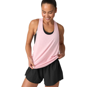 Women's Pink <b>Racerback</b> Tank <b>Top</b> Quick Dry Lightweight Polyester Breathable Fitness Workout Shirt with Front Logo Casual Style - Product Image 2