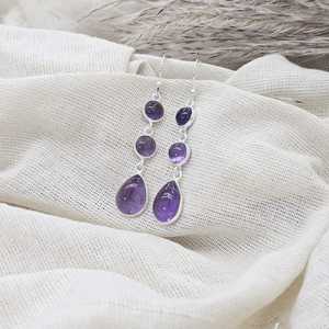 Minimalist Peace Design Amethyst Silver Drop <b>Earrings</b> Handmade 925 Sterling Silver Jewelry for Wedding Party Trendy Women/Unisex - Product Image 6