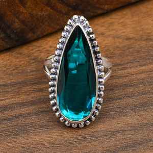 Indicolite Lab-Created Gemstone Jewelry 925 Solid Sterling Silver Handmade Antique Style Jewelry Engagement Gift - Product Image 1