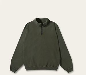 Sudadera con capucha retro para hombre, lavada al agua, de algodón puro de doble hilo 300g, con cuello alto y media cremallera, modelo 2026 - Product Image 3