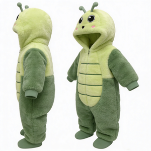 Cute Green Snail Plush <b>Onesie</b> Costume For <b>Kids</b> 2-4 Years Unisex Soft <b>Fleece</b> Hooded Jumpsuit With Character Face And Antennas - Product Image 3