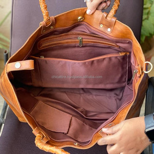 Sac fourre-tout en cuir véritable fait à la main avec poignées tressées nouvelle mode haute capacité fermeture éclair bureau et voyage sac à bandoulière pour femmes - Product Image 5