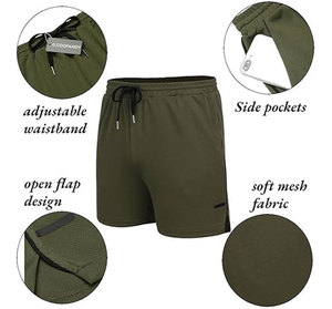 Pantalones Cortos Deportivos de Secado Rápido para Hombre, de Color Sólido, con Cordón Ajustable, Cintura Media, Tejido de Poliéster, Casuales, Verde Oliva, Negro - Product Image 6