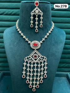 Ensemble de bijoux en zircon plaqué argent avec pierre précieuse rose, design géométrique pour femmes, collier et boucles d'oreilles de mariage, à la mode, n° 278 - Product Image 5