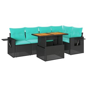 6 Piece Black Poly Rattan Patio <b>Sofa</b> <b>Set</b> With Cushions Outdoor Garden <b>Sofas</b> Waterproof Contemporary Design - Product Image 2