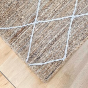 Modern Geometric Jute Area Rug Rectangle Flat Weave Non-Slip Rubber Backing Living Room Decor Natural Beige Tone - Product Image 3
