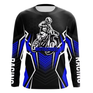 Maillot de motocross pour homme, manches longues, imprimé par sublimation, séchage rapide, design bleu et noir, chemise de course moto adulte toutes saisons - Product Image 1